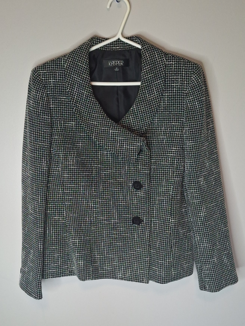 Kasper Black and White Tweed Double-Button Blazer